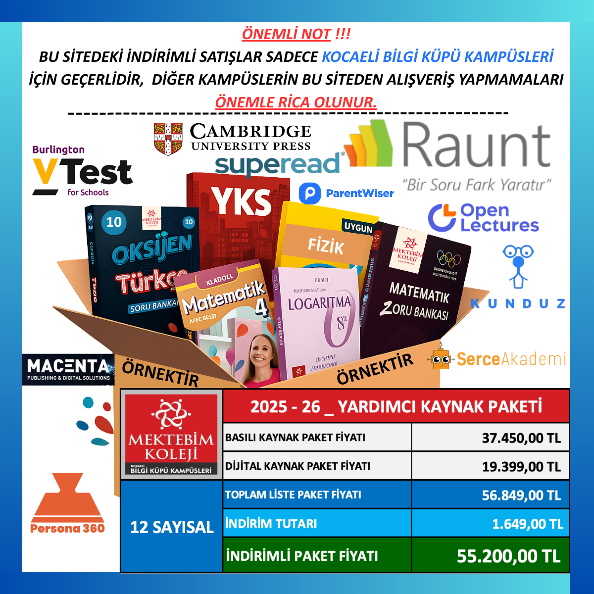 12.SINIF SAYISAL YARDIMCI KAYNAK PAKETİ